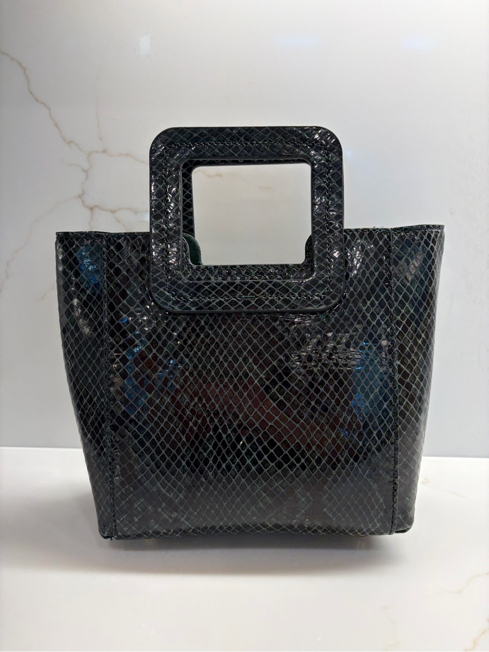 STAUD Mini Shirley Leather Bag in Green Snakeskin